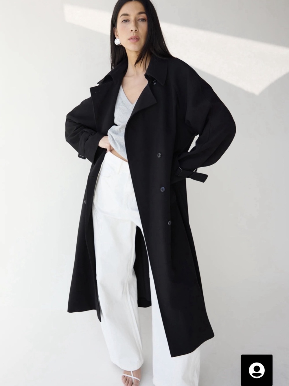 Oak + Fort Oversized Trench Coat Black Size Large